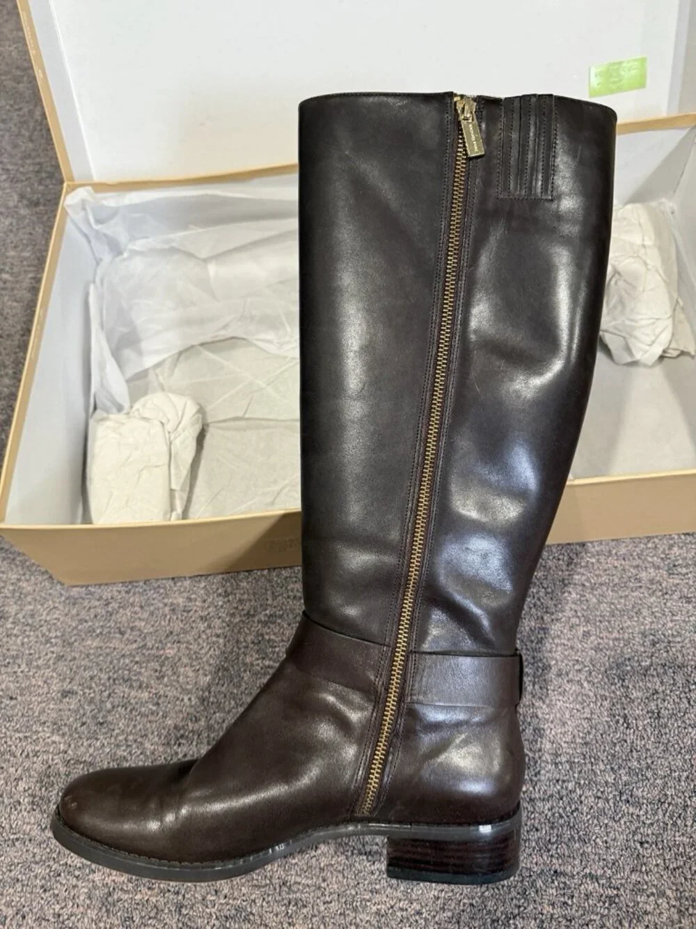 Michael Kors Charm Riding Boots Leather Dark Coffee Brown Size 9M w/ Box